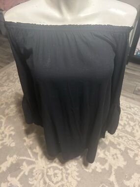 Feathers Blk Off-the-Shoulder Knit Top/Mini dress with embroidered sleeves Sz L